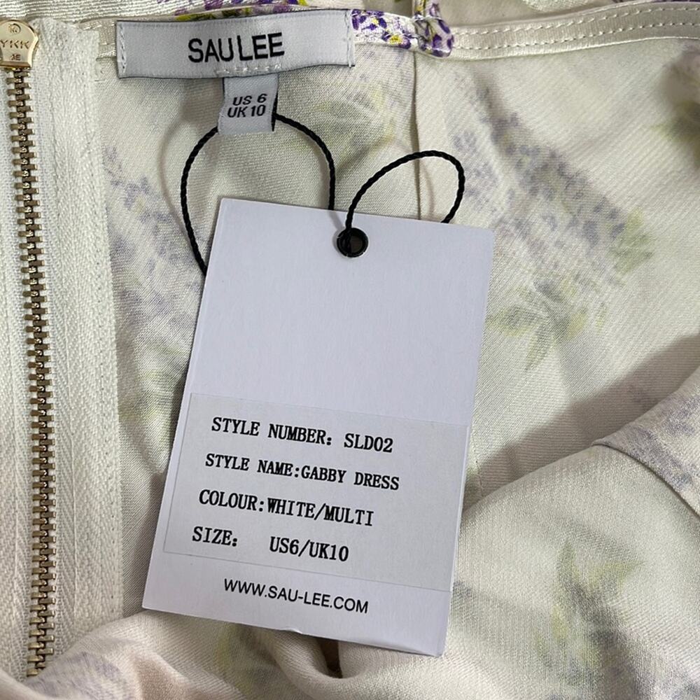 Sau Lee Gabby Floral White and Purple Slip Mini Dress Size 6 - Picture 7 of 8